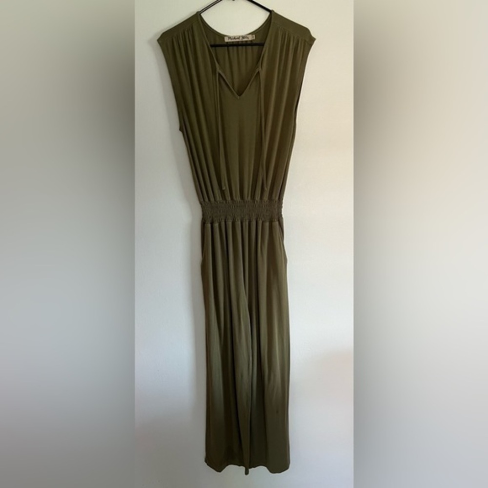Michael Stars Olive Green Jumpsuit Scoop Neck With Tie Size Small